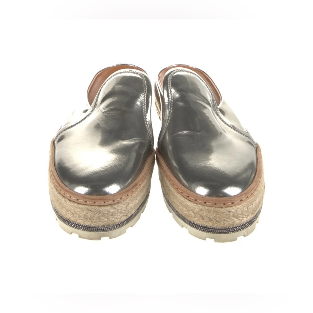 Brunello Cucinelli Metallic Leather Platform w Monili Trim Mule Espadrilles - Picture 6 of 12